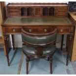 A lot comprising 20th century mahogany reproduction writing desk with fitted superstructure over
