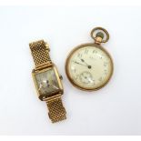 A gold plated Waltham full hunter pocket watch, together with a vintage wristwatch with gold
