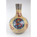 A MODERN CHINESE BALUSTER VASE Painted and printed with roundels of pearls on foaming seas,