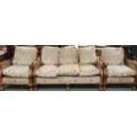 A 20th century three piece bergere parlour suite comprising three seater settee, 80cm high x 147cm