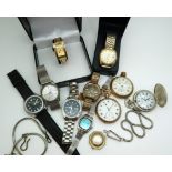 Three Seiko vintage watches, Three pocket watches and a collection of watches to include Avia, Oris,