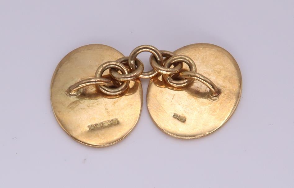 A pair and a half of 18ct gold cufflinks, weight together 14.3gms, together with a yellow metal - Image 2 of 2
