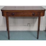 A Victorian mahogany fold-over tea table with single drawer on square tapering supports, 76cm high x
