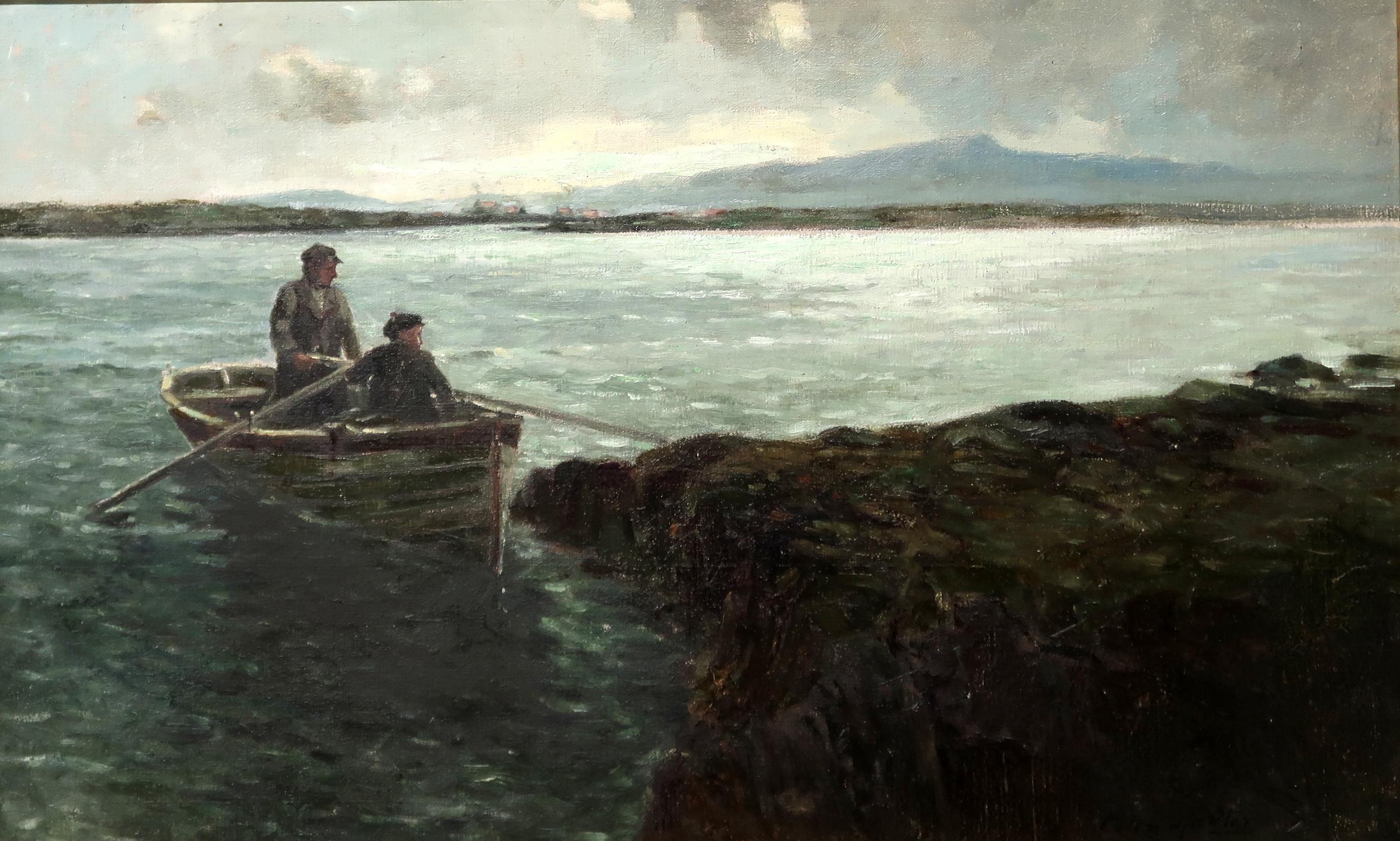 PLEASE NOTE: ATTRIBUTED TO COLIN HUNTER Rowing ashore, signed, oil on canvas, 40 x 64cm Conditio
