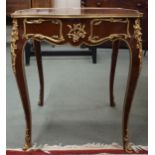 A 20th century Louis XV style centre table with marquetry inlaid quarter veneered top on cabriole