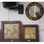 An early 20th century marquetry inlaid circular wall mirror and two assorted contemporary Oriental