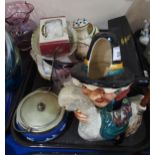 A Shorter and Son Mother Goose jug, a boxed silver hair brush, a mottoware hat pin holder and