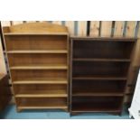 A 20th century oak open bookcase, 127cm high x 76cm wide x 18cm deep and another stained oak open