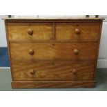 A late Victorian pine two short over two long chest of drawers on plinth base, 80cm high x 101cm