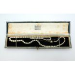 A quality string of pearls with good lustre, with a silver pearl and marcasite clasp, from The