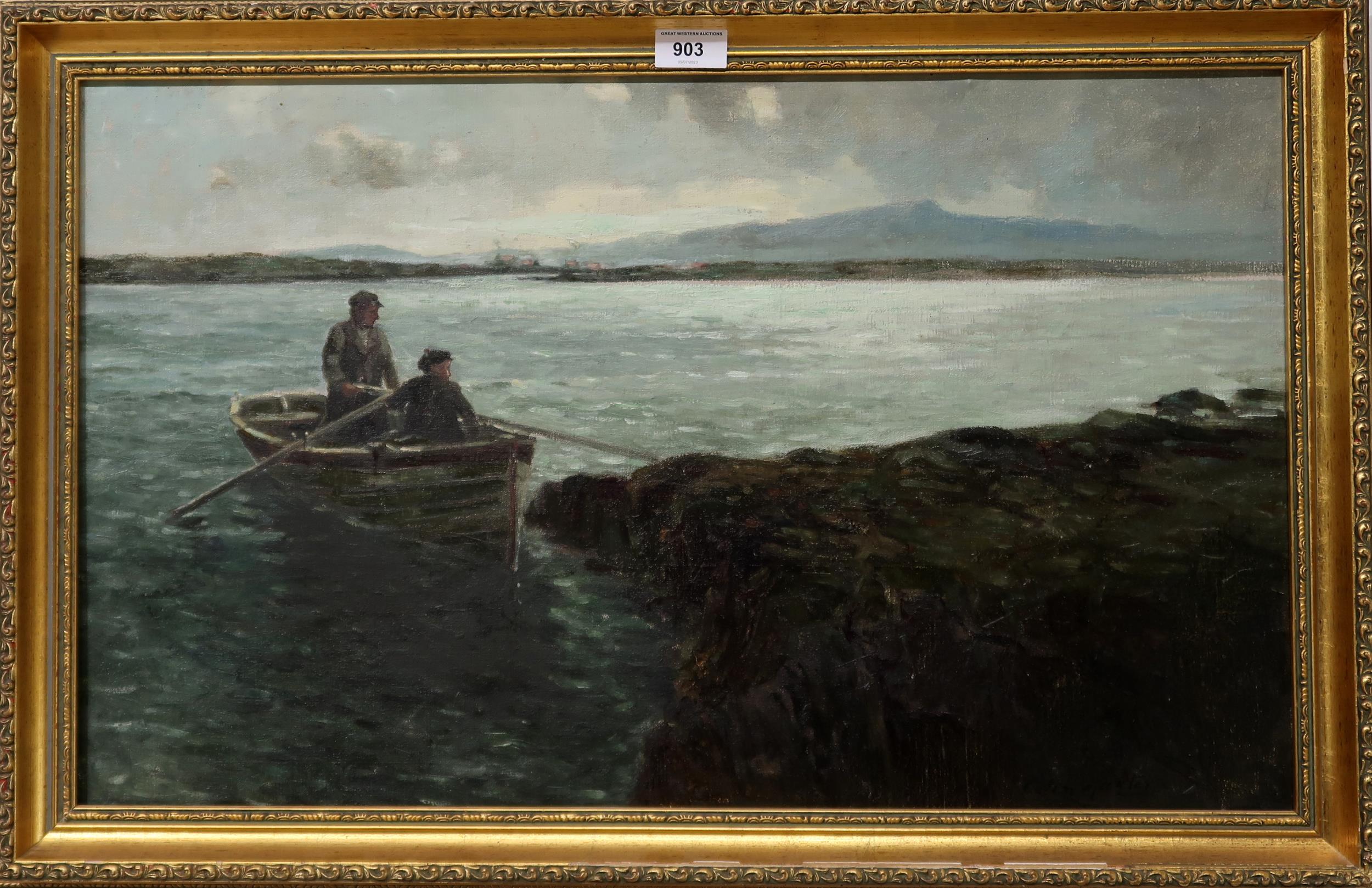 PLEASE NOTE: ATTRIBUTED TO COLIN HUNTER Rowing ashore, signed, oil on canvas, 40 x 64cm Conditio - Image 2 of 3