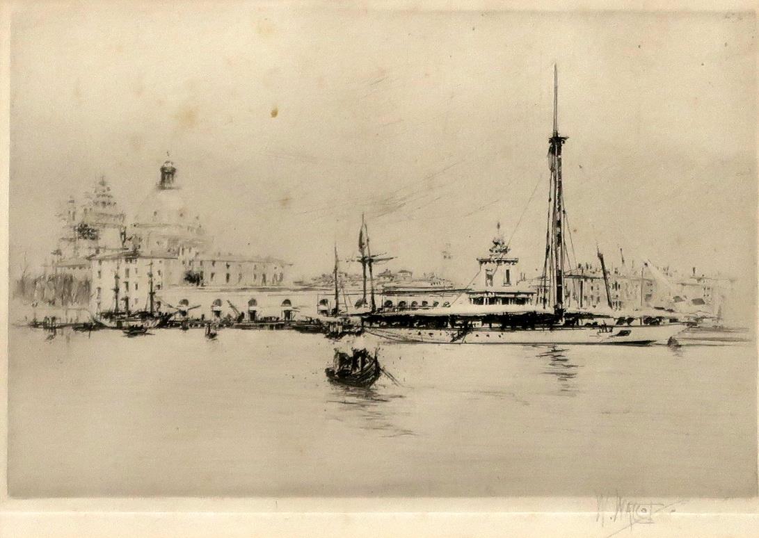 ROBERT HOUSTON Larchfield School, signed, etching, 19 x 32cm,WILLIAM WALCOT Venice, signed,