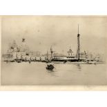 ROBERT HOUSTON Larchfield School, signed, etching, 19 x 32cm,WILLIAM WALCOT Venice, signed,