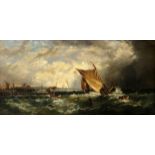 W BRESRIN Fishing boats on a stormy sea, signed, oil on canvas, dated, 1903, 44 x 90cm Condition
