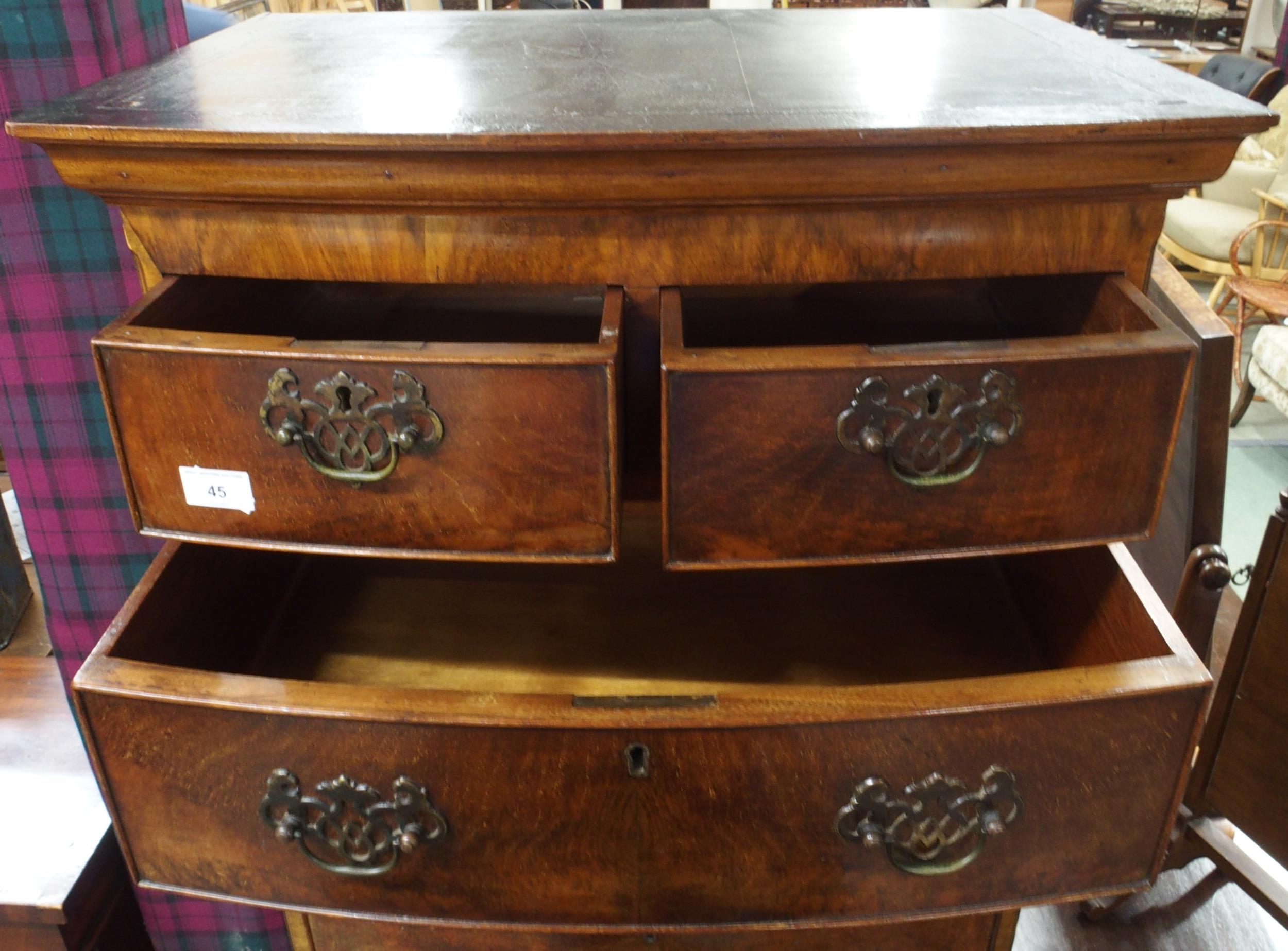 A 20th century mahogany chest on chest with moulded cornice over two short over three long drawers - Image 2 of 3