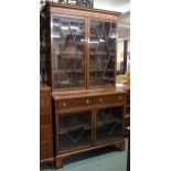 An early 20th century mahogany astragal glazed bookcase with moulded cornice over pair of glazed