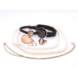 9ct cameo brooch and ring, size N, 9ct snake chain, length 45cm, weight together 12.8gms, 9ct