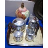 A Grays pottery table lamp together with a Picquot ware four piece teaset on tray Condition Report: