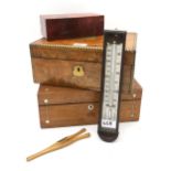 A brass-mounted burr walnut stationary box measuring approx. 30cm wide x 23cm deep x 13cm high),