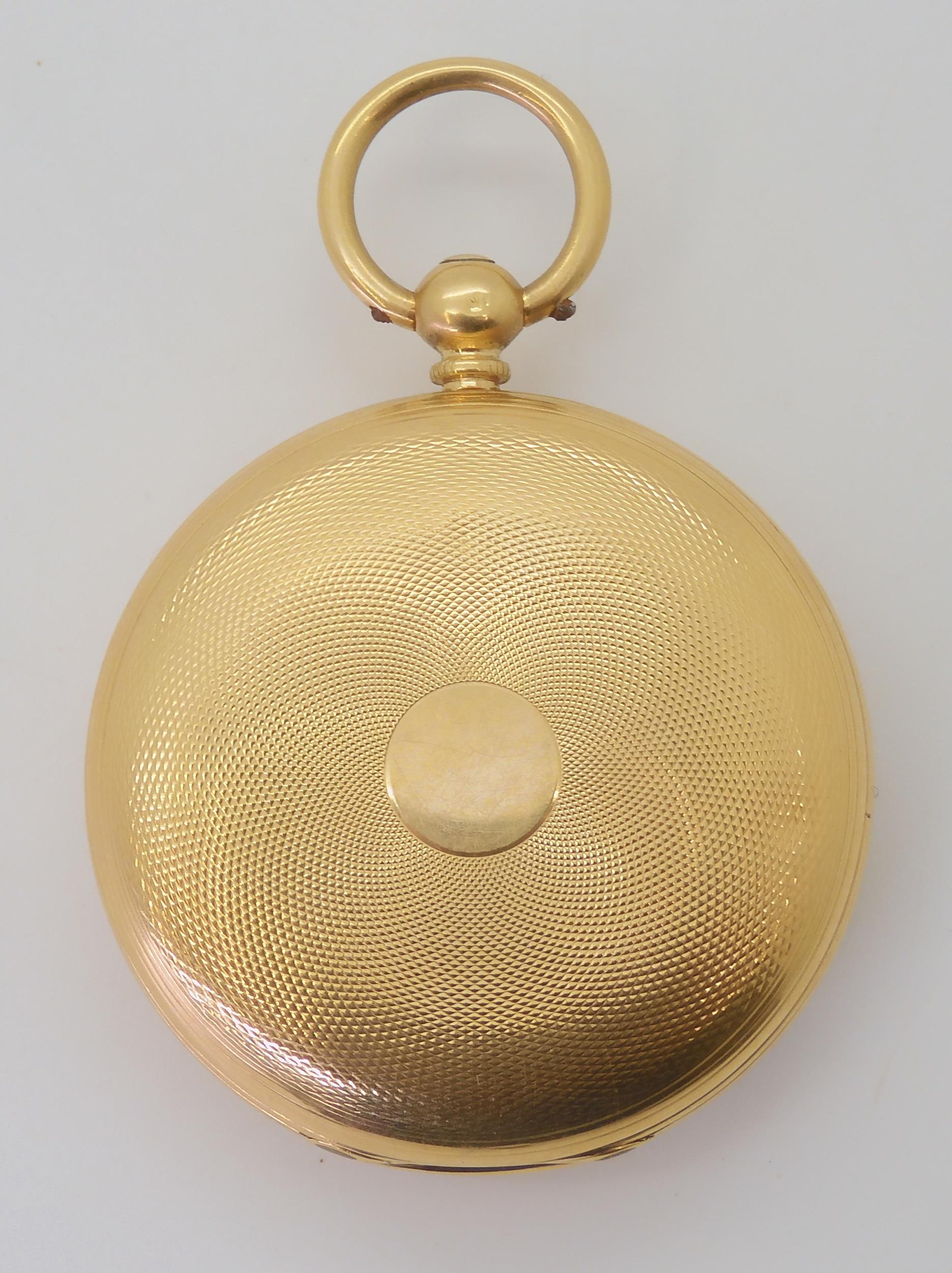 AN OPEN FACE FOB WATCH the machine engraved case is 18ct gold, with London Hallmarks for 1865, - Image 2 of 6