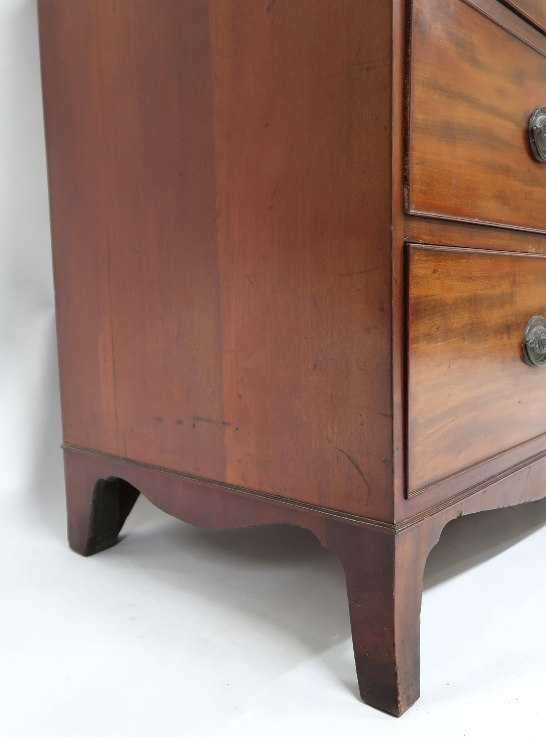 A GEORGIAN MAHOGANY LINEN PRESS  with moulded cornice over pair of satinwood inlaid panel doors - Image 9 of 10