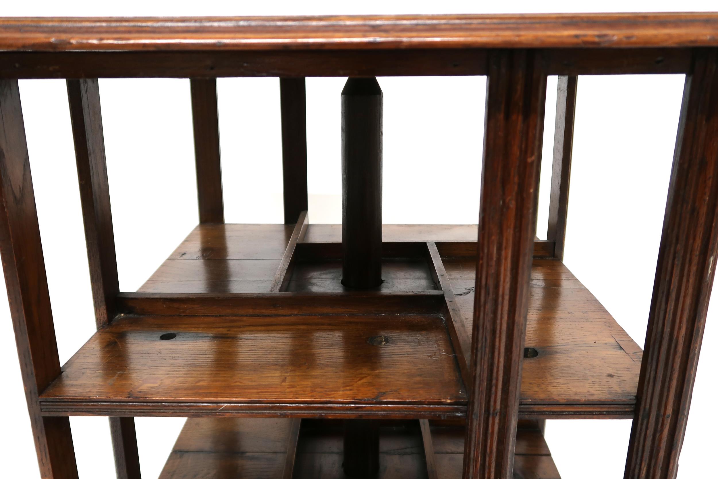 AN EARLY 20TH CENTURY OAK AND PINE GOODALL, LAMB & HEIGHWAY LTD MANCHESTER REVOLVING BOOKCASE - Image 4 of 9