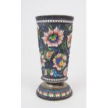 A RUSSIAN SILVER CLOISONNE ENAMEL BEAKER by Vasily Andreyev, Moscow, early 20th century, of slightly