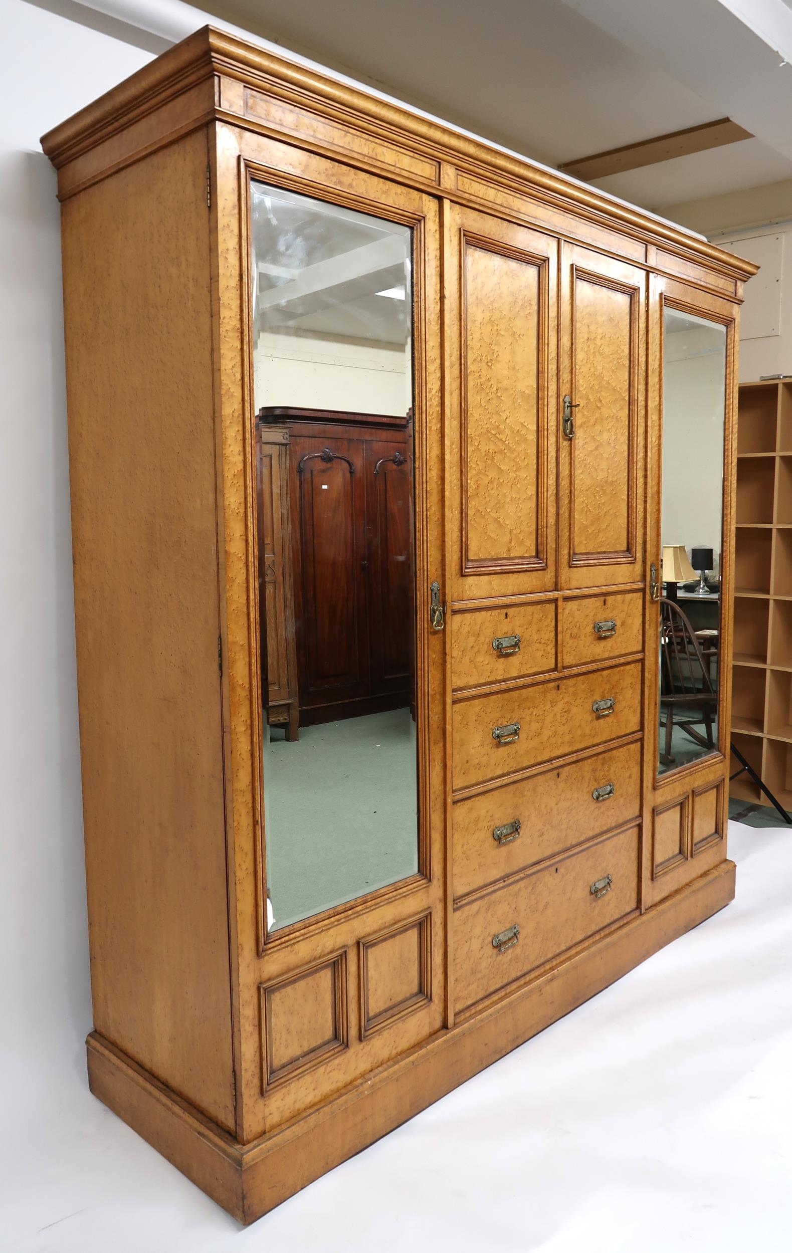 A VICTORIAN BIRDSEYE MAPLE COMPACTUM WARDROBE & ACCOMPANYING BEDSIDE CABINET wardrobe with moulded - Image 19 of 22