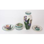 A WEMYSS THISTLE PATTERN POT AND COVER of cylindrical form, 10cm diameter, a small plate in