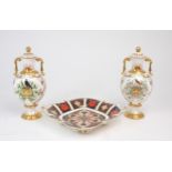 A PAIR OF ROYAL CROWN DERBY COVERED VASES one titled Autumnal Equinox/Vernal Equinox, limited