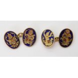 A PAIR OF 18CT GOLD ENAMELLED CUFFLINKS manufactured mid-20th century in Bangkok, engraved and