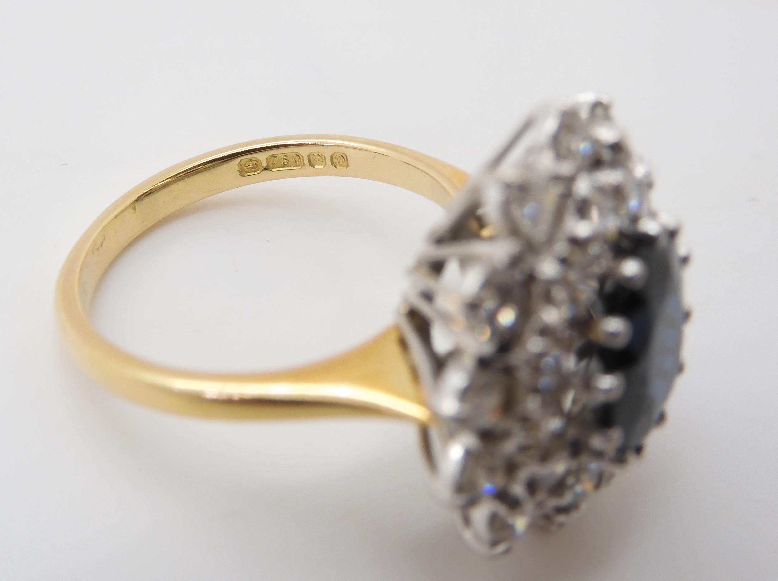 A SAPPHIRE AND DIAMOND CLUSTER RING the 16.8mm x 18mm cluster, mounted throughout in yellow and - Image 8 of 8