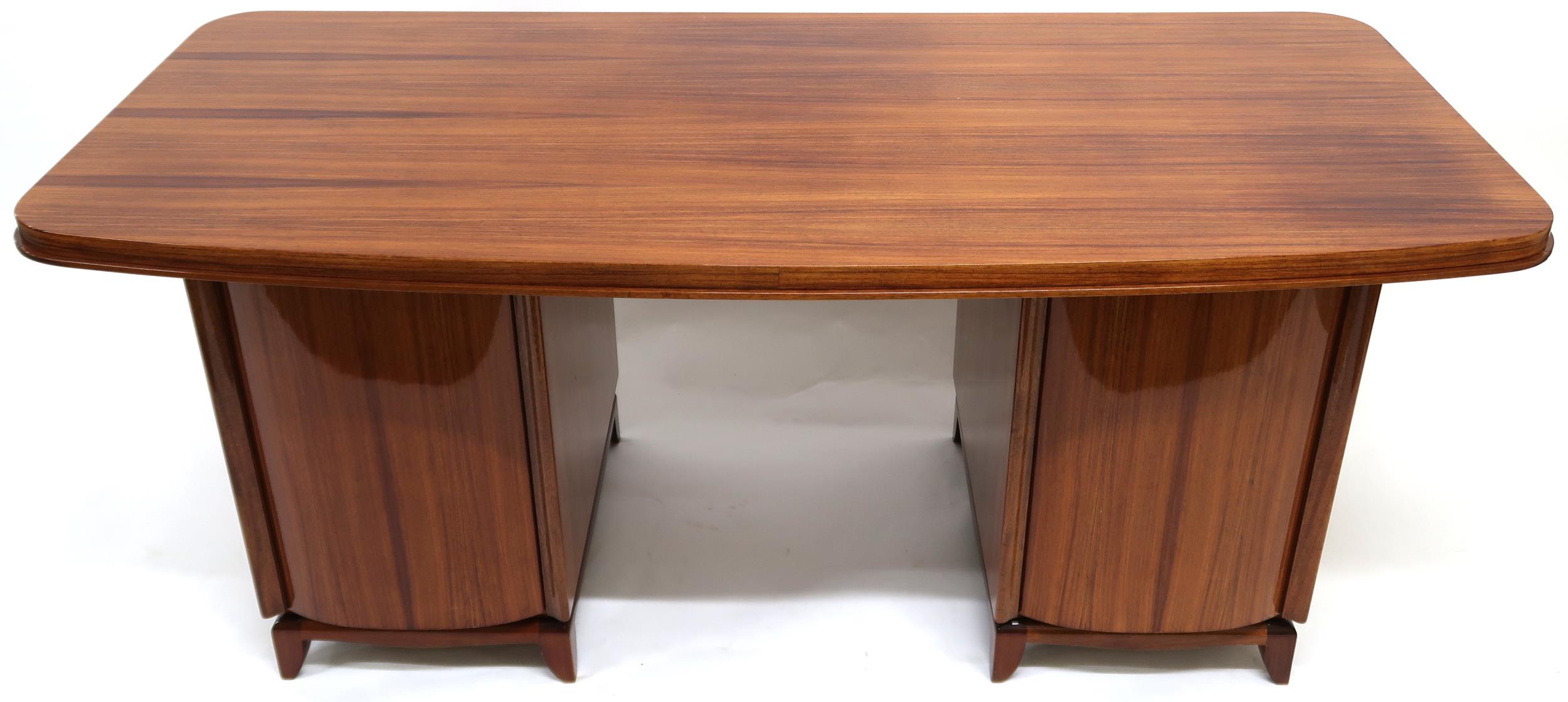 A LATE 20TH CENTURY ART DECO STYLE TWIN PEDESTAL DESK with shaped top on pair of four - Image 14 of 14