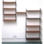 A MID-20TH CENTURY STEAL AND TEAK SWEDISH NISSE STRINNING, STRING MODULAR SHELVING UNIT