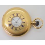 A HALF HUNTER POCKET WATCH the case in 18ct gold with London hallmarks for 1879, the inner cover