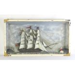 A LATE-19th CENTURY DIORAMA OF A THREE-MASTED SAILING SHIP Flying an American ensign, the mast