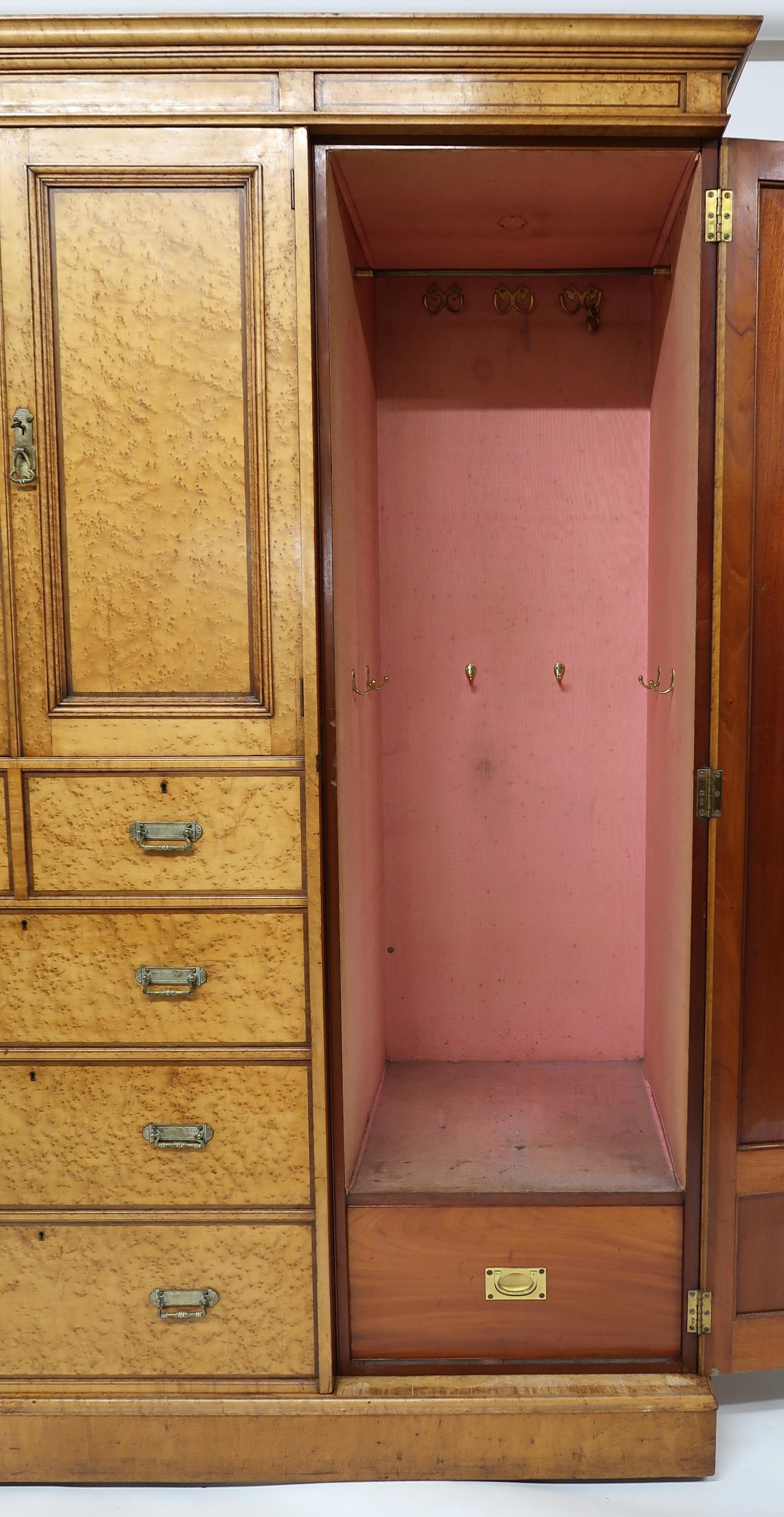 A VICTORIAN BIRDSEYE MAPLE COMPACTUM WARDROBE & ACCOMPANYING BEDSIDE CABINET wardrobe with moulded - Image 14 of 22