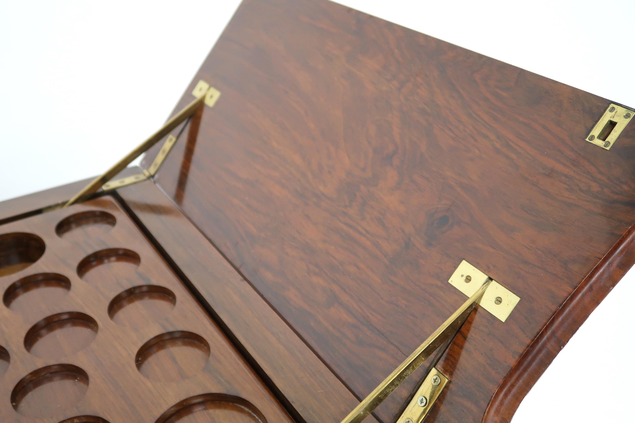 A 20TH CENTURY WALNUT METAMORPHIC DRINKS CABINET  with shaped cantilever top concealing bottle - Image 11 of 11