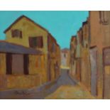 GEORGE DEVLIN RSW RGI (SCOTTISH 1937-2014) A Continental village street Oil on canvas laid on board,