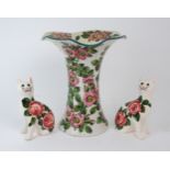 A WEMYSS LADY EVA VASE painted with dog roses, 30cm high together with a pair of Griselda Hill