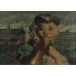 DAVID DONALDSON RSA LLD (SCOTTISH 1916-1996) BOY EATING AN APPLE  Oil on canvas, signed lower right,