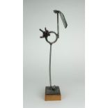 GEORGE WYLLIE MBE ARSA RGI (SCOTTISH 1921-2012) LONG LEGGED BIRD Metal, on wooden plinth, 43cm (17")