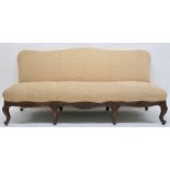 A 19TH CENTURY MAHOGANY FRAMED THREE SEATER SETTEE with contemporary wool upholstery