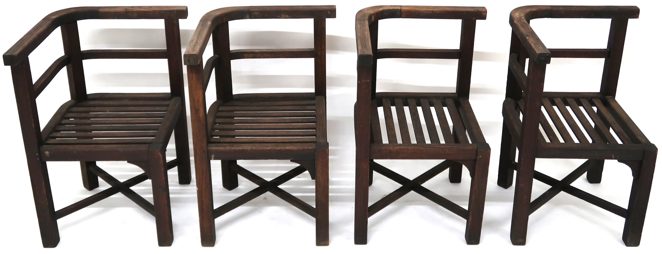 A CIRCA 1935 TEAK HEALS OF LONDON GARDEN TABLE AND CHAIRS  the teak for the suite having been - Image 9 of 13