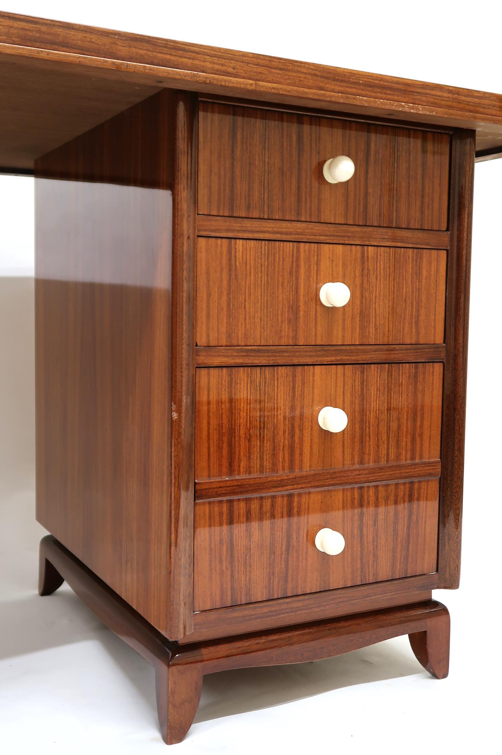 A LATE 20TH CENTURY ART DECO STYLE TWIN PEDESTAL DESK with shaped top on pair of four - Image 3 of 14