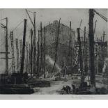 ROBERT CRAIG-WALLACE (SCOTTISH 1886-1969) CLYDE SHIPYARD Etching and drypoint, signed in pencil,