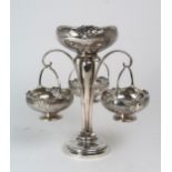 AN EDWARDIAN SILVER EPERGNE maker's mark rubbed, London 1913, in the Art Nouveau manner, the central