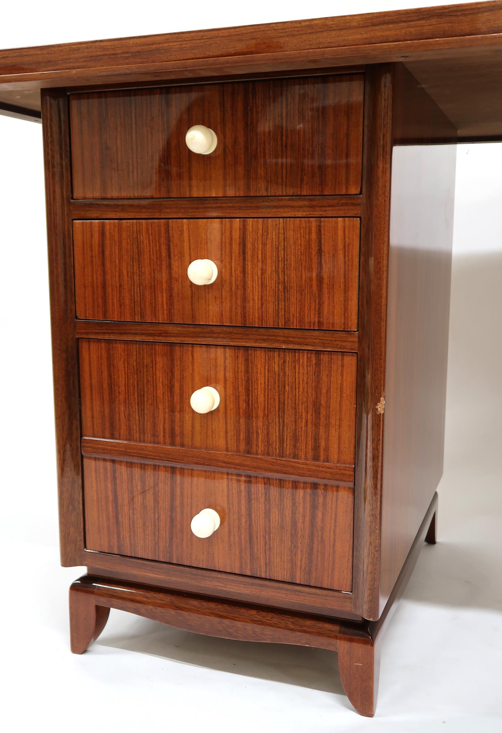 A LATE 20TH CENTURY ART DECO STYLE TWIN PEDESTAL DESK with shaped top on pair of four - Image 2 of 14