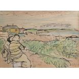GEORGE LESLIE HUNTER (SCOTTISH 1877-1931) A BLETHER ON LARGO BEACH Ink and crayon on paper, signed