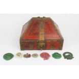 A COLLECTION OF CHINESE HARDSTONE CARVED DISCS AND REPLICA METAL RINGS (A lot) Condition Report: